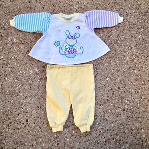 VTG Early 90s Easter Bunny Eggs Basket Embroidered Girl’s Outfit Size 24 Mos